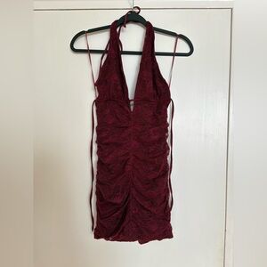 Garage Deep Red Backless Lace Dress
